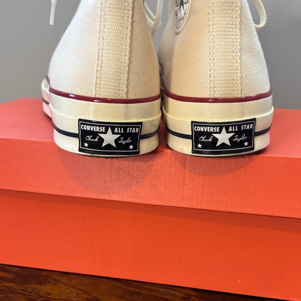 Converse High Top Canvas Sneakers - Cream with Red Accent - Picture 3 of 9